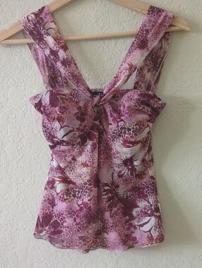 Heart Moon Star Pink Floral Tie-Front Top